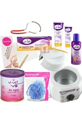 Kozmiss Ağda Isıtıcı Makine 240 ml Pudralı Tüy Sarartıcı Kremli Konserve Ağda Seti 7 Parça