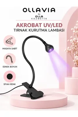 OLLAVIA Masaya Sabitlenen Akrobat UV LED Tırnak Kurutma Lambası (Siyah) – Mandallı/Masa Tipi Esnek Kurutucu, Protez Tırnak ve Kalıcı Oje Lambası
