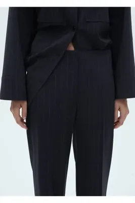 MANGO Woman Düz kesimli tebeşir çizgili pantolon