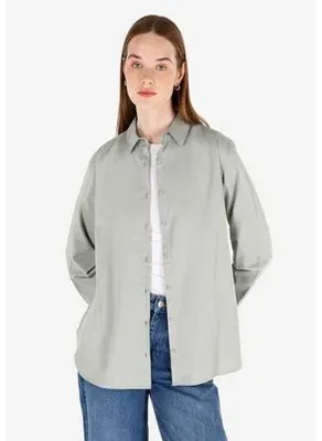Colins Regular Fit Shirt Neck Düz Kadın Yeşil Uzun Kol Gömlek Cl1070173