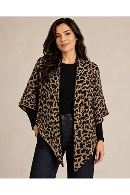 Sebir Moda Leopar Desenli Triko Üçgen Şal