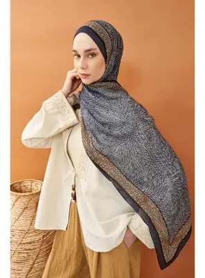 Silk Home Riva Şal Tencel Güpür Desen Lacivert