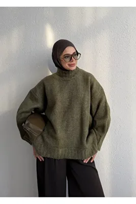 MODA AKSA BOĞAZLI HACİMLİ PREMİUM KAZAK YEŞİL
