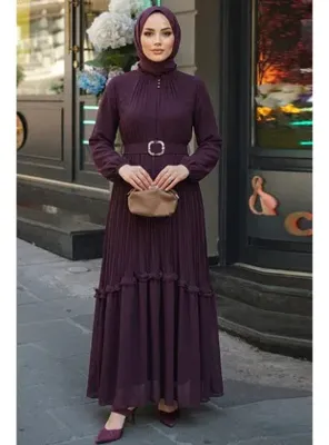 Neva Style Tokalı Kemerli Bitter Tesettür Elbise 24683BT