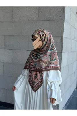 Qalortex Scarf Pamuklu Flora Desen Eşarp-Kahve
