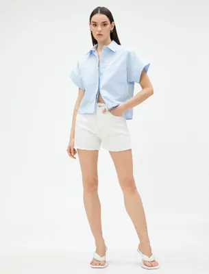 Koton Crop Poplin Gömlek Kısa Kollu Pamuklu