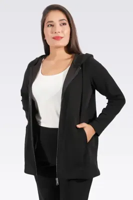 TOLGA SARAÇOĞLU 50251 SİYAH YIRTMAÇ DETAYLI FERMUARLI ÖRME CEKET