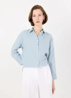 Mr. Mood Mavi Kadın %100 Keten Gömlek MRS LEA SHIRT