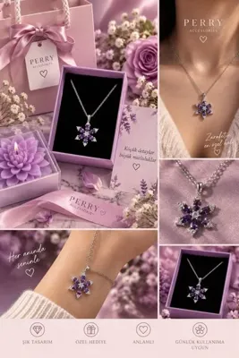 Perry Accesories kararmaz çelik  zincir lotus kolye zirkon çelik lotus kolye kadın  kolye  mor lotus çiçeği kolye