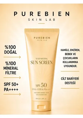 purebien skin lab PUREBIEN %100 Doğal Güneş Koruyucu SPF 50+ PA++++ UVA/UVB 50 ml