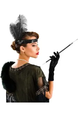 NW NessiWorld Gatsby Aksesuar Seti – Siyah Charleston Saç Bandı &amp; Sigaralık