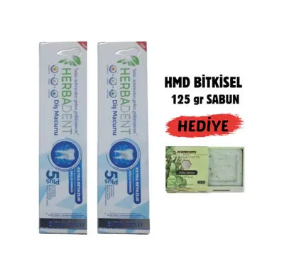 Herbadent Bitki Özlü Florürsüz Diş Macunu 2'lı Avantaj Paketi + 125 Gr Hmd Sabun Hediyeli Beyazlatma