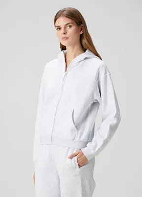 Skims Classic Gri Kapüşonlu Fermuarlı Sweatshirt