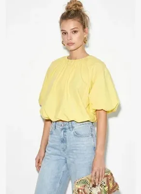 Shade Kadın Bisiklet Yaka Poplin Balon Bluz DB261004 60286231 - Sarı