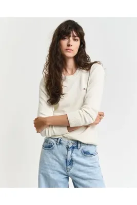 Gant Kadın Krem Regular Fit Bisiklet Yaka Triko Kazak