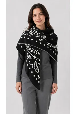 Sebir Moda Desenli Çift Taraflı Triko Üçgen Şal
