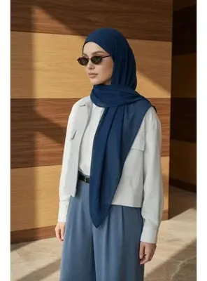 Aisha`s Design Bağlanabilir Kaymaz Penye İçli, Şifon Şal,PS-61 İndigo - Koyu Mavi