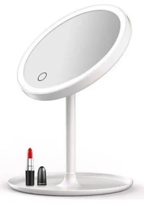 Str Store LED Işıklı Makyaj Aynası, Dokunmatik Kontrol, Beyaz, Masa Üstü, 30CM Yükseklik, 17.5cm Çap, Ayarlanabilir Açı