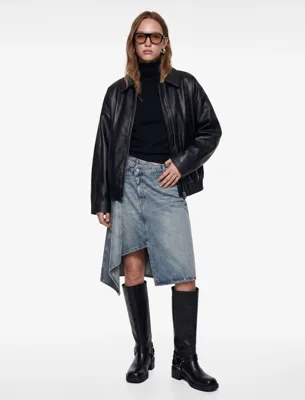 Koton Volanlı Asimetrik Kesim Cepli Normal Bel Düğmeli Pamuklu Denim Etek