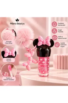 MİLANO BEAUTYS Magic Lip Oil Dudak Yağı – Parlak Görünüm Veren Dudak Bakım Ürünü – Fiyonklu ve Ponponlu Sevimli Tasarım