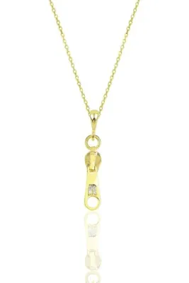 Söğütlü Silver Gümüş Altın Yaldızlı Zirkon Taşlı Fermuar Kolye Sgtl11875gold