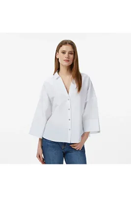 Nautica Kadın Beyaz Regular Fit Kısa Kollu Gömlek