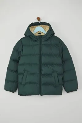 TRENDYOLKIDS Yeşil Kız Çocuk / Erkek Çocuk Düz/Basic İçi Polar Astarlı Kapüşonlu Şişme Mont TKDAW26MO00008