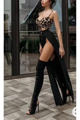 Rosy Live in style Parti Elbise Leopar Ve Siyah Kombinli Uzun Yırtmaçlı Göğüs Kısmı Bağcıklı