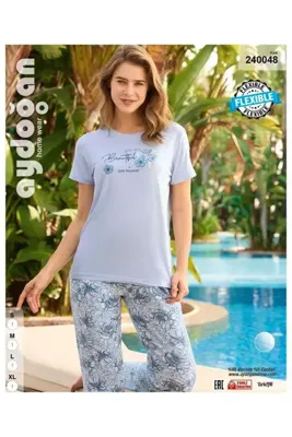 Aydoğan 240048 Kadın Viskon Kısa Kollu Pijama Takımı Mavi