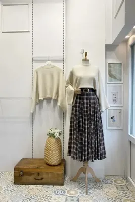 fayaboutique.com Acı Kahve Deri Kemerli Ekoseli Grazia Etek