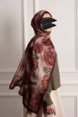 Lemaye Bulut Gülleri Desenli Soft Şal - Bordo