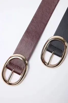 TRENDYOL SHOES Siyah/Bordo İkili Paket Oval Tokalı Kadın Kemer TWOSS21KE0054