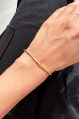 Spossy Silver Jewelry 925 Ayar Gümüş, 14 Ayar Gold, Unisex İnce Kelepçe Bileklik