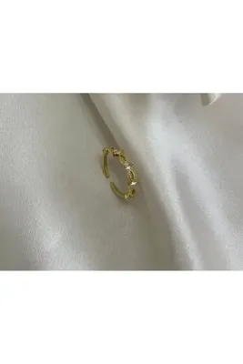 Goche Gold Kaplama Vintage Baget Zirkon Taşlı Ayarlanabilir Yüzük - Şık Tasarım