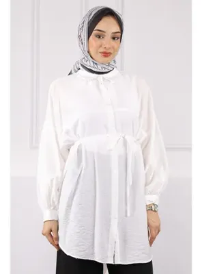 İmaj Butik Ekru Beli İp Detaylı Tunik