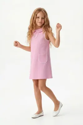 TRENDYOLKIDS Pembe Kız Çocuk Kısa / Mini Cep Detaylı Düz Örme Elbise TKDSS26EL00015