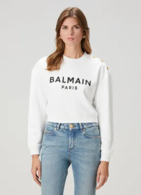 Balmain Beyaz Logo Baskılı Sweatshirt