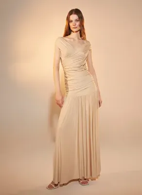 Nazlı Ceren Purley Jarse Elbise Bej