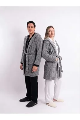 Sweet's Collection Gri Kırçıllı Unisex Sabahlık Welsoft Peluş