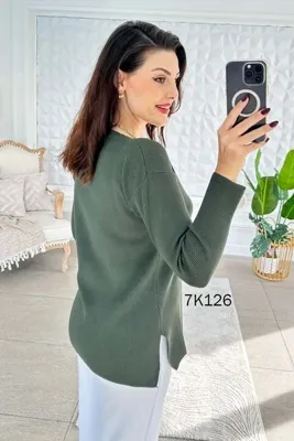 İnce Topuk V Yaka Triko Bluz 7K126