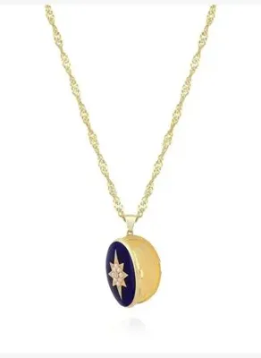 Linya Jewellery Lacivert Mineli Kutup Yıldızı Madalyon Kolye Gold