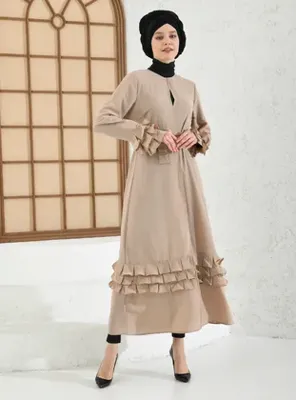 Filizzade Etek Ve Kol Üç Kat Fırfır Detaylı Ferace - Camel - Filizzade