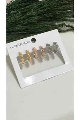 İlraysa Kadın Gold Gümüş Bronz Çoklu Halka Küpe Seti