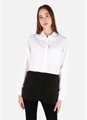 Colins Regular Fit Dokuma Kadın Beyaz Uzun Kollu Gömlek