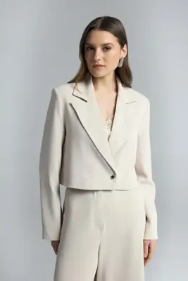Sateen Mari Kısa Ceket - Bej
