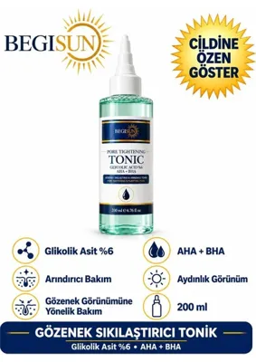 Begisun Begısun %6 Glikolik Asit Aha+Bha Gözenek Sıkılaştırıcı ve Arındırıcı Yüz Toniği 200 ml
