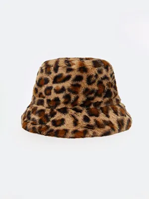 LCW ACCESSORIES Leopar Desenli Kürklü Kadın Bucket Şapka