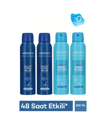 Watsons 4 Lü Deodorant Seti Chill Blue Pudralı X2+wild Wind Pudrasız X2 Erkek Vücut Spreyi 150 Ml