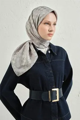 ARMİNE Jakarlı İpek Pamuk Dama Eşarp 26 22