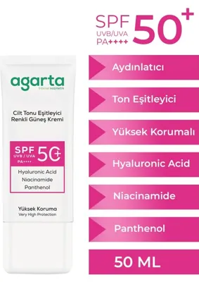 Esplendor Agarta Cilt Tonu Eşitleyici Renkli Güneş Kremi, Spf 50+, Hyaluronic Acid, Niacinamide, Panthenol, 50 ml